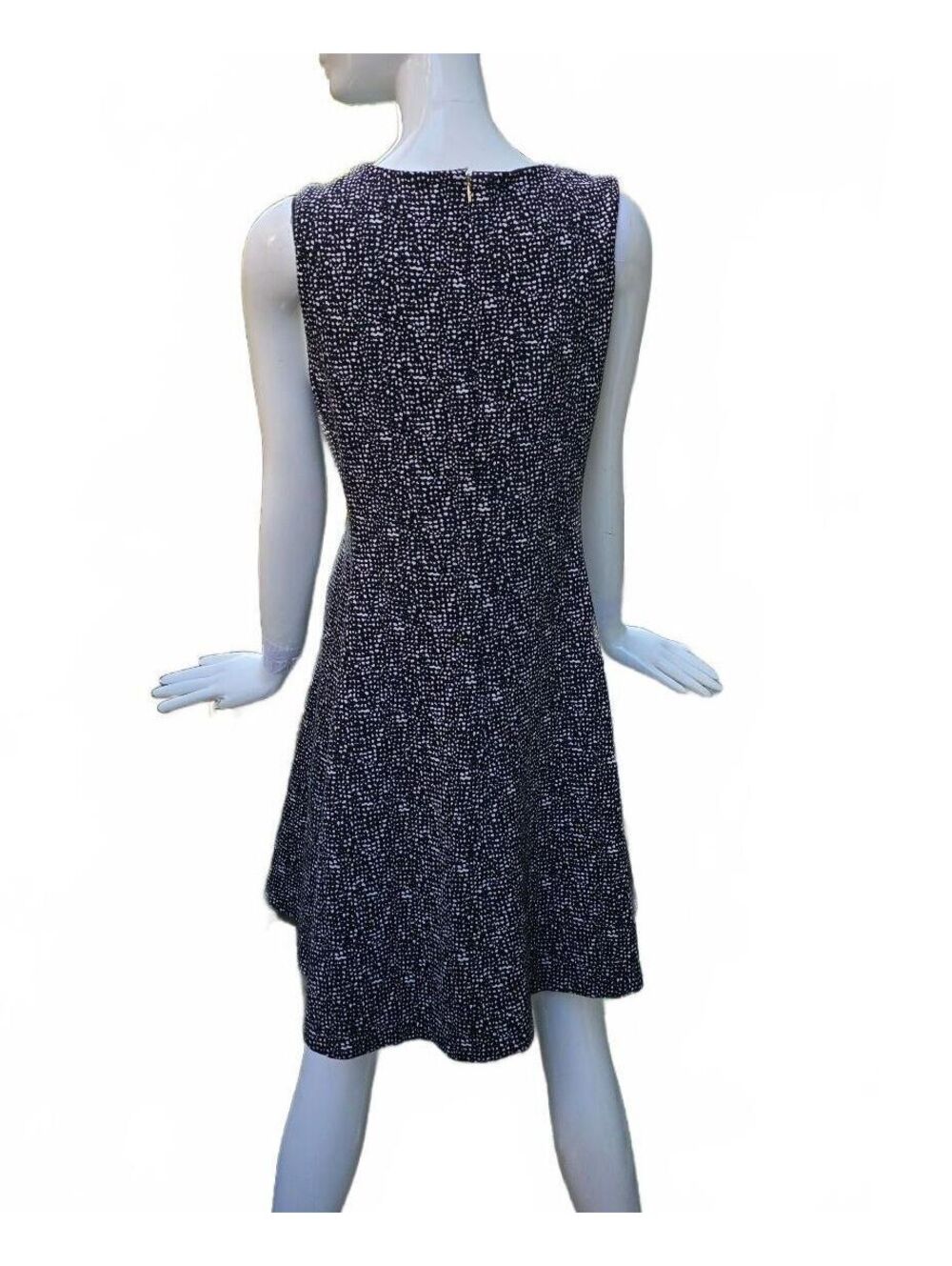 DKNY Black White Jacquard Knit Fit Flare A-Line Dress Size 14 Stretch Sleeveless - Picture 6 of 12